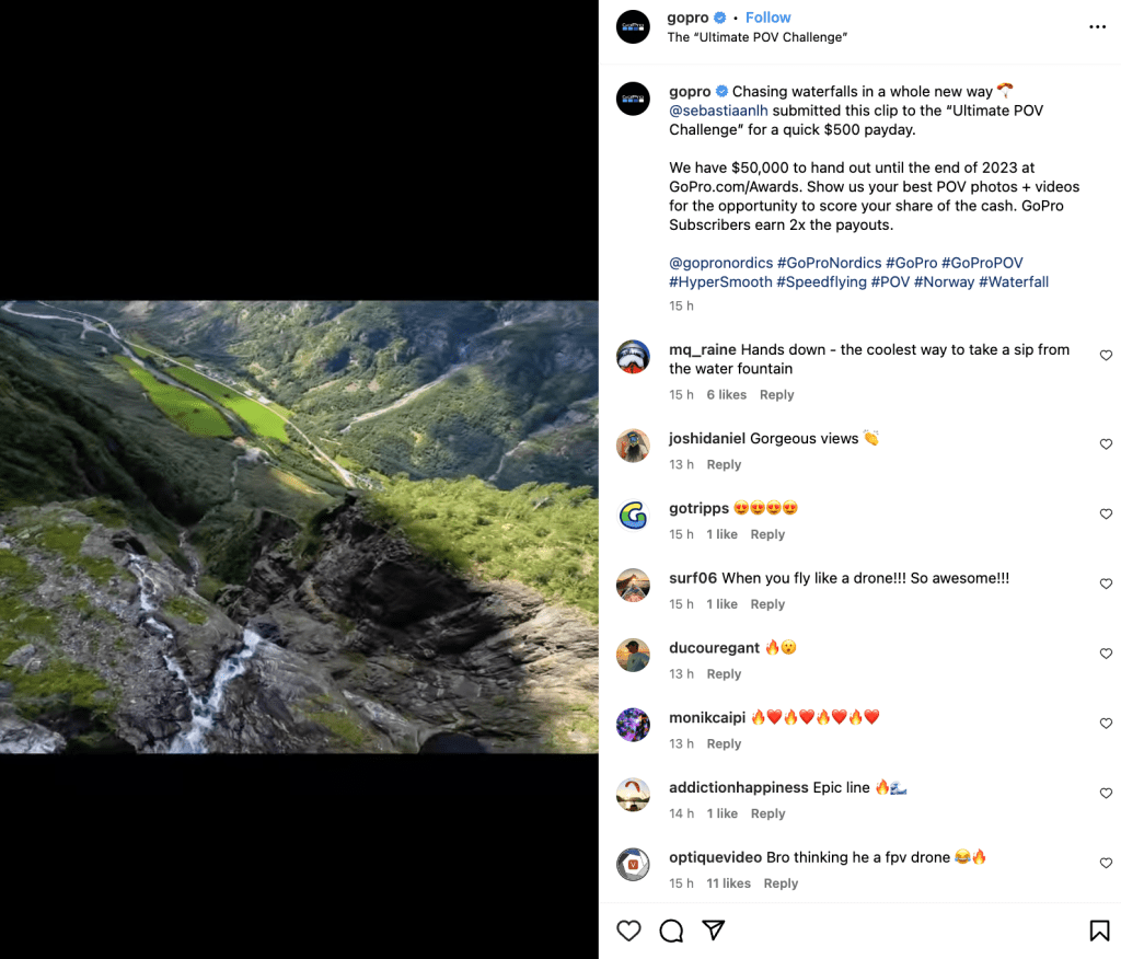 GoPro regularly shares user-generated content on their Instagram
